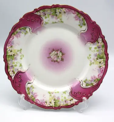 Pink Floral AUSTRIA NEW HABSBURG CHINA 8  Plate Delicate Flowers Gold Trim #TY • $19.99