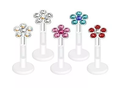 £3.29 • Buy Bioflex Gem Flower Tragus Labret Cartilage Helix Conch Earring Bar Stud Push Fit
