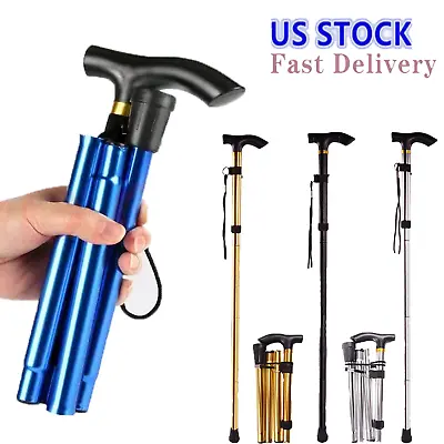 Folding Trekking Poles Collapsible Walking Cane Sticks Adjustable Travel Hiking • $19.94