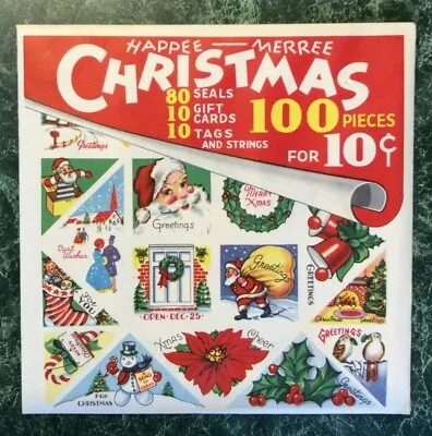 VTG 40s 1946 CHRISTMAS Labels Seal Tags Stickers SEALED PACKAGE 100 Pcs RARE NOS • $26.95