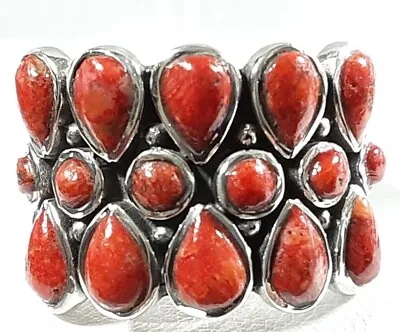 925 STERLING SILVER FILIGREE SCROLLS FLOWER RED CORAL SIZE 10 RING 5.7g • $36.99