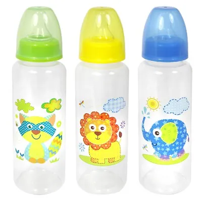 £5.95 • Buy Baby Feeding Bottle 250ml Juice Milk Bottle 3 Colour Design Animals Safari