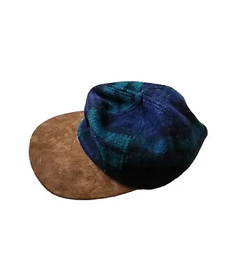 Vintage QUAKER MARINE SUPPLY PLAID WOOL HAT CONSHOHOCKEN PA LEATHER SUEDE LINED • $75.05