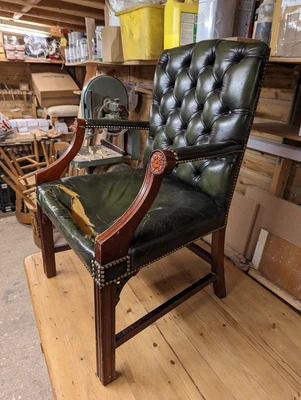 £20 • Buy Vintage Gainsborough Leather Arm Chair Captains Chair Bow Chair Shabby Chic