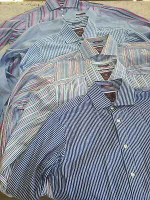 7 X M&S Sartorial / Luxury Cotton Shirts. Size 15. P2P 22 . Pink / Blue Stripe. • £30