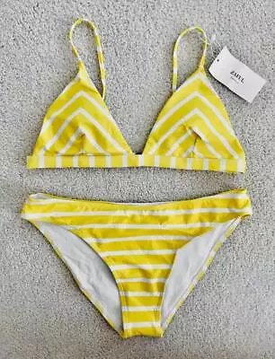 Swimsuit 2-Piece Bikini Size Large Yellow White Striped Adjustable New With Tag • $10.75