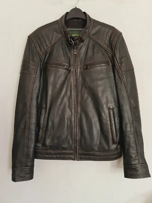 £68 • Buy HIDEPARK Real Leather Jacket Mens Black Bronze Biker Racer Bomber Top Hide M