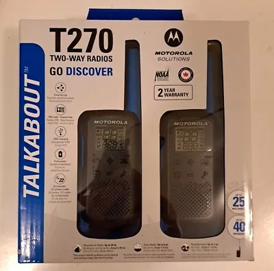 Motorola T270 Two-Way Radios Talkabout Walkie Talkie Set - Black/Blue Set Of 2 • $45.95