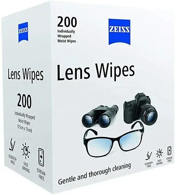 £12.99 • Buy ZEISS Pre Moistened Lens Wipes - White Pack Of 200 - Gentle & Through Clean