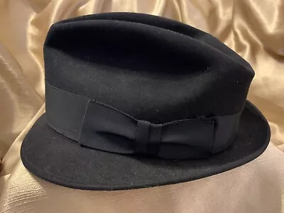 Vintage McAllister Beaver Felt Fedora Hat Size 7 Black - Gold Satin Lining • $62.40