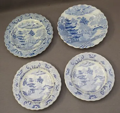 £12 • Buy 4 Broseley Toy Miniature Blue & White Pearlware Plates 1820s Rathbone Rogers