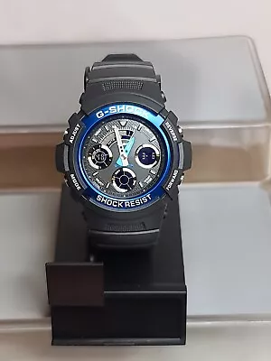 CASIO Quartz Rubber Aw-591Lf 4778 Black/blue Fashion Wrist Watch 050 From Japan • £93.35