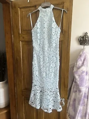 £17.50 • Buy Baby Blue Quiz Lace Effect Fishtail Midi Dress Size 10