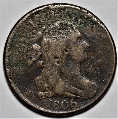 1806 Draped Bust Half Cent - Lrg 6/Stems - Rotated Die - Damage - 1/2c Penny • $108.99