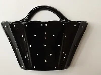 Large Wall Pocket Vase Bagley Art Deco Black Glass Polka Dot Vintage Jetique VGC • £18