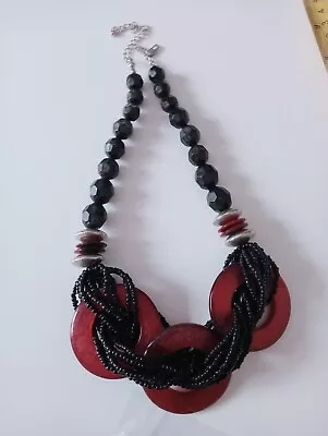 Marks And Spencer M&S Beaded Necklace Red And Black Beaded • £6.99