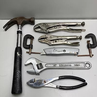 Vise Grip Lot Hammer Clamp C Wrench Straight Jaw Pliers Handyman Razor Knife • $15.40