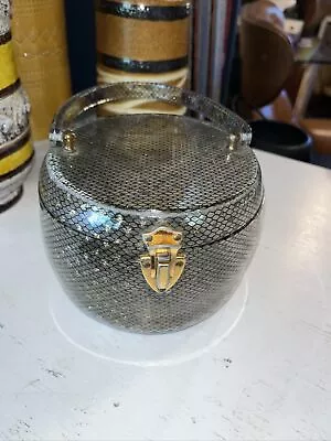 Vintage Original Acrylic Plastic Lucite Purse Handbag Oval Black & Gold Retro • $100