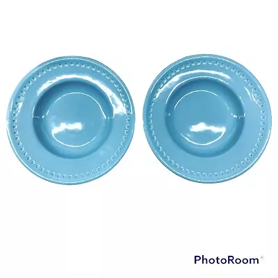 Emeril Kick It Up A Notch Aqua Rimmed Soup Bowl Impressed Squares Lot Of 2 NEW • $15