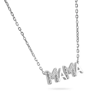 Sterling Silver .925 Rhodium Plated Jewelry MAMA Cubic Zirconia Necklace • $24.30