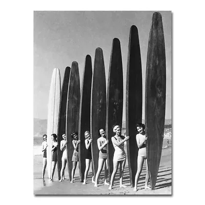 Black White Beach Surf Girls Poster Vintage Wall Art Print Room Decor 24x32 Inch • $4.74