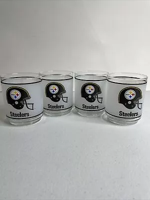 Vtg. NFL Pittsburgh Steelers Mobil Oil Tumbler Frosted Drinking Glass Set Of 4 • $29.99