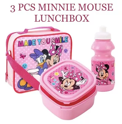 3pcs Lunch Box Set Disney Minnie Mouse Water Bottle Lunch Bag School Outdoors • £9.80