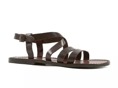 Handmade In Italy Mens Dark Brown Leather Franciscan Ankle Strap Sandals • £102