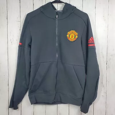 Adidas Manchester United Heavy Duty Full Zip Hoodie Men's Size Small Black Red • $29.99