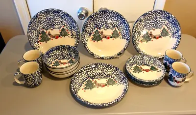 Folk Craft Tienshan Stoneware Cabin In The Snow  4 Place Settings - 16 Pieces • $42