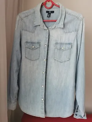 Gap Women's Western Cowgirl Jeans Shirt Light Blue Size UK M Long Sleeved  • £11