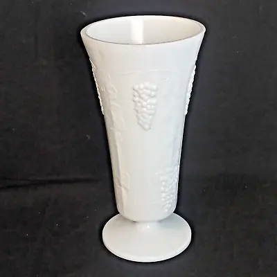 Vtg Indiana Milk Glass Harvest Grapes Pedestal Vase Approx 9.75  Tall USA EUC • $17.95