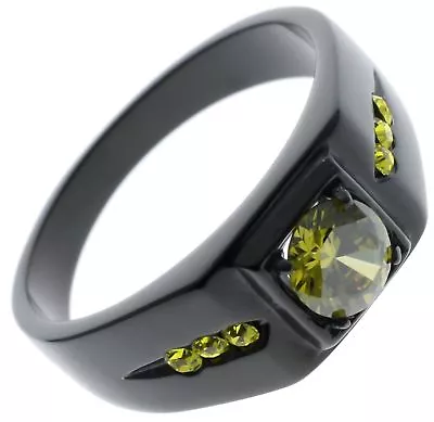 Neon Peridot Cz 5 Carat Total Weight Black Stainless Steel Ring Size 9 T41 • £18.69
