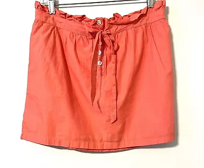 J. Crew Women Sz S Cotton Ruffle Mini Skirt Coral Pink Orange Button Ribbon Bow • $15.88