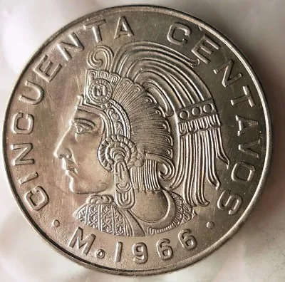 1966 MEXICO 50 CENTAVOS - AU/UNC - Great Coin - FREE SHIP - Mexico Bin #3 • $7.99