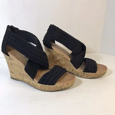 Montego Bay Club Oasis Black Sandals Wedges Size 6 • $15