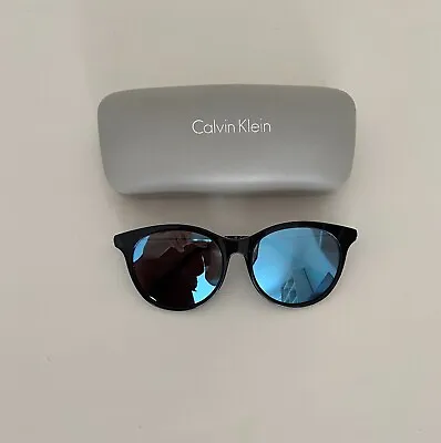 CALVIN KLEIN Women's SUNGLASSES Mirror Lens Black Cats Eye Style Made In Italy • $35