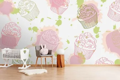 3D Cupcake Seamless Wallpaper Wall Mural Removable Self-adhesive Sticker 985 • $124.99