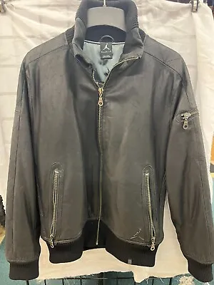 Mens Vintage Jordan Black Leather Motorcycle Jacket Size- Medium • $850