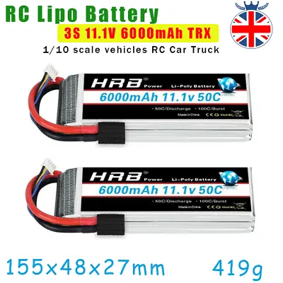 £76.88 • Buy 2x HRB 3S 11.1V LiPo Battery 6000mAh 50C TRX-Female Plug For RC Racing Car Boat
