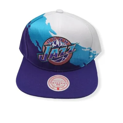 Mitchell & Ness Utah Jazz Paintbrush White/Purple Adjustable Snapback Hat Cap • $38.99