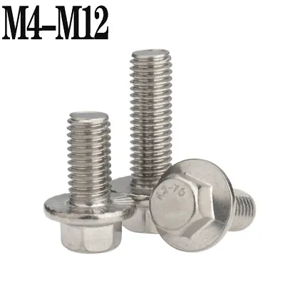 Flanged Hexagon Head Bolts Flange Hex Screws A2 Stainless Steel M4 M5 M6 M8-M12  • $2.95