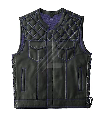 Bikers Club Diamond Quilted Motorcycle Vest Genuine Cowhide Men's Leather Vest • $162