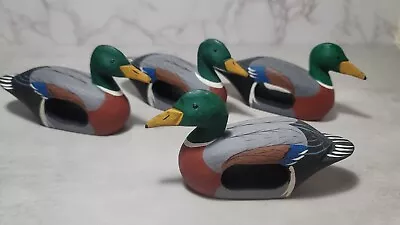 4 Wood Mallard Duck Multicolor Napkin Ring Holder Carved Vintage Kitchen Dining • $8