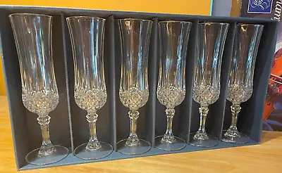 6pk Cristal D’Arques Lead Crystal Longchamp Fluted Champagne Glass France 8  • $29.95