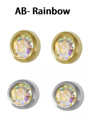 Stainless Birthstone Stud Earrings Hypoallergenic Ear Piercing Bezel Round 4mm • £3.50