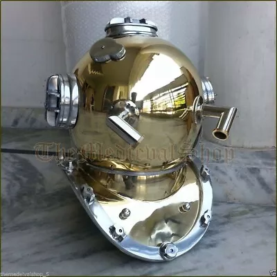 Antique Brass Scuba Deep Sea Diving Divers Helmet Mark V U.S Navy Vintage 18  • $159.99