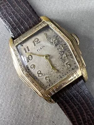Vintage Elgin Gold Filled Men's Manual Wristwatch W Black Band Genuine Leather • $24.99