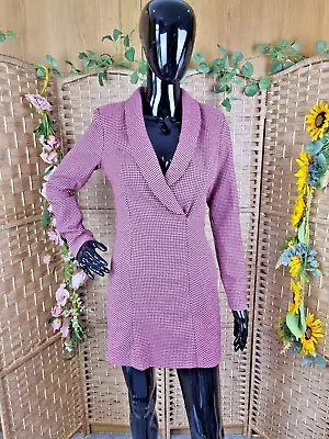 Zara Houndstooth Blazer Mini Dress Neon Pink / Black Size M Medium 34  Bust • £20