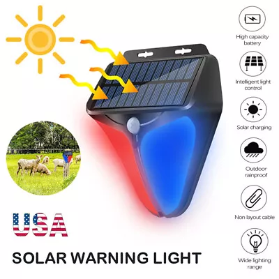 Solar Alarm LED Light With Strobe Light Motion Sensor Detector Wireless Outdoor • $10.19